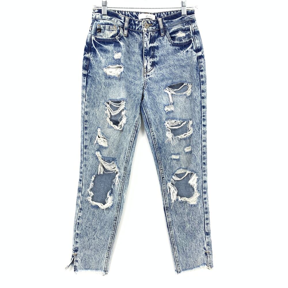 KanCan Collie High Rise Mom Jeans Womens Size 1/24 Distressed Acid Wash Denim